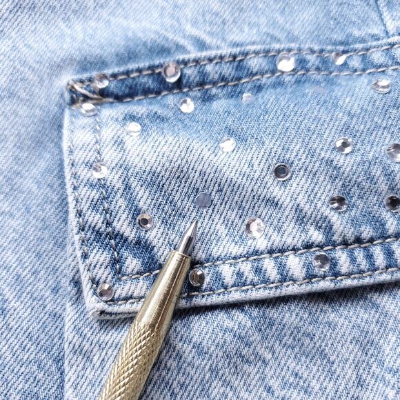 Forever 21 Premium Wide Straight Leg Cargo Jeans Sz 27 Blue Lt Wash Streetwear - Picture 4 of 12